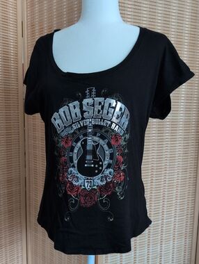 Bob Seger Black Graphic Scoop Neck Women's Tee 100% Cotton Made In USA